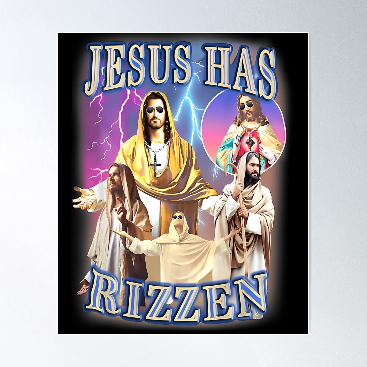 Back Handed Rizz Jesus Has Rizzen On Back - He Is Rizzen Jesus Rizz Poster Wall Art ...