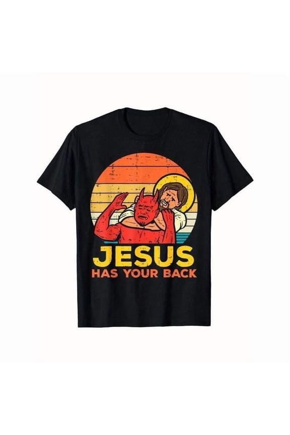 Jesus Has Your Back Jiu Jitsu Retro Christian Men's T-Shirt Selected Pure Cotton Interesting Design Short Sleeve Soft & Breathable Casual Crewneck
