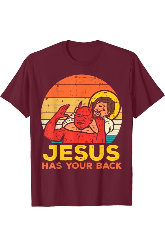 Jesus Has Your Back Jiu Jitsu Retro Christian Unisex T-Shirt for Men Women Kids,Maroon Color,Size 5XL