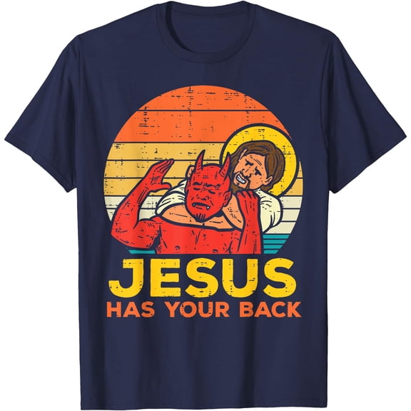 Jesus Has Your Back Jiu Jitsu Retro Christian Unisex T-Shirt for Men Women Kids,Navy Color,Size YXS