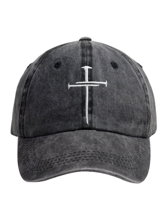 Jesus Hat, Religious Gifts for Women Men, Distressed Wash Cotton Adjustable Embroidered Nail Cross Christ Baseball Cap