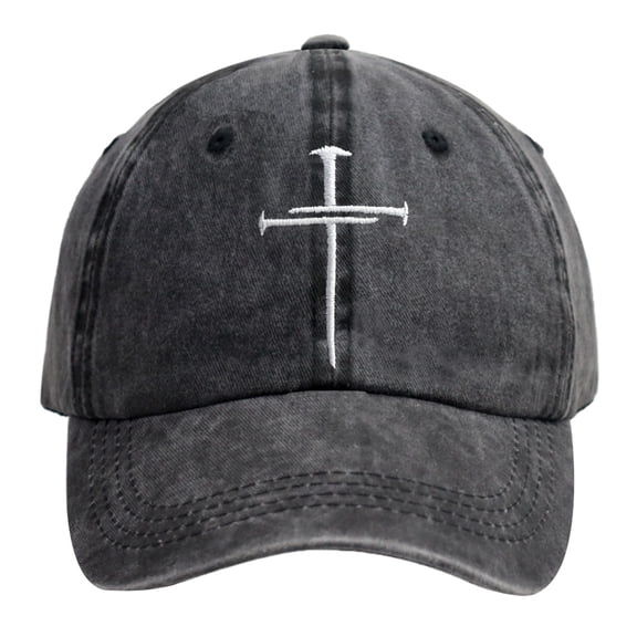 Jesus Hat, Religious Gifts for Women Men, Distressed Wash Cotton Adjustable Embroidered Nail Cross Christ Baseball Cap