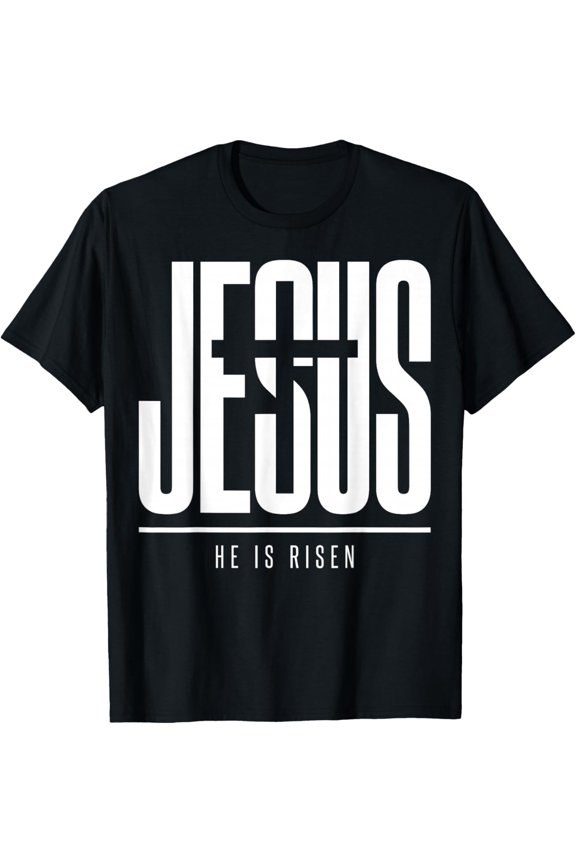 Jesus He Is Risen Christian Cross Faith Egg Day Resurrection Shirt BLACK Unisex S-5XL