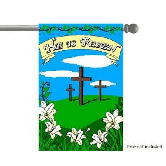 Jesus He has Risen GARDEN HOUSE BANNER/FLAG 28"X40" SLEEVED PARTYFLAG