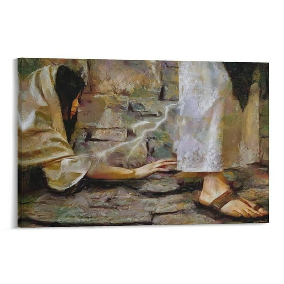 Jesus Healing Woman Wall Art Decor Touching The Hem of Jesus' Clothes Canvas Painting Poster Decorative Painting Canvas Wall Art Living Room Posters Bedroom Painting 16x24inch(40x60cm)