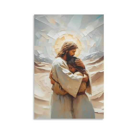 Jesus Healing Woman Wall Decor Art, Jesus Hugging Woman Painting, Bible Canvas Mural Print Photo Art Painting Canvas Poster Home Decorative Bedroom Modern Decor Posters Gifts 20x30inch(50x75cm)