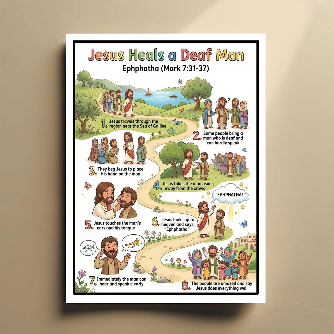 Jesus Heals a Deaf Man Print Bible Timeline Mark 7:31-37 Scripture ...