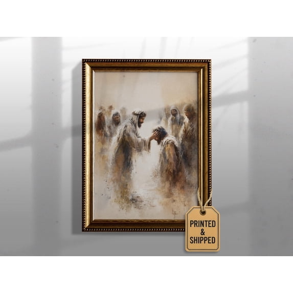 Jesus Heals the Blind Miracle of Sight Christian Wall Art Faith Decor, Unframed Canvas 24x36in