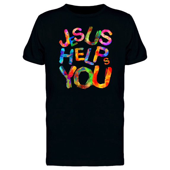Jesus Helps You Colorful Letters T-Shirt Men -Image by Shutterstock, Male 3X-Large