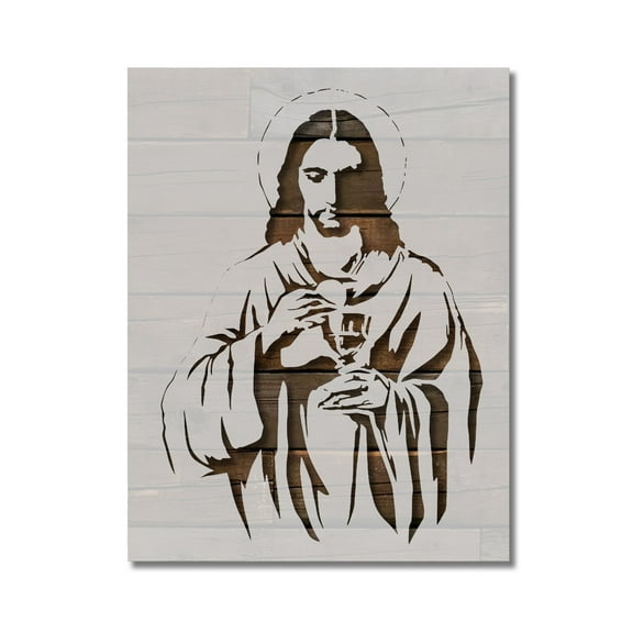 Jesus Holding Chalice Stencil Template Reusable 8.5 x 11 Inches for Painting on Walls, Wood, Arts and Crafts by Stencilville