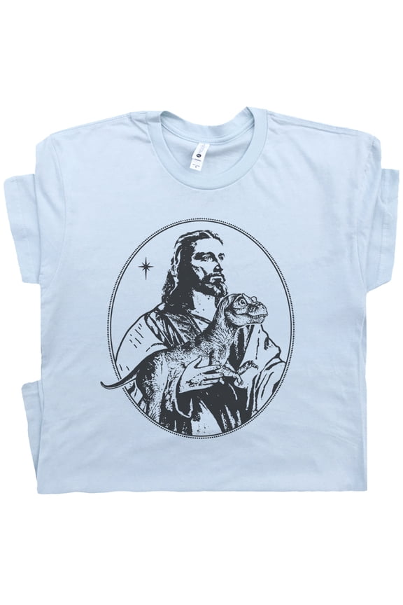 Jesus Holding Dinosaur T Shirt Funny Graphic Shirts for Men Women Guys Offensive Weird Silly Tyrannosaurus Rex T Rex Unusual Tee