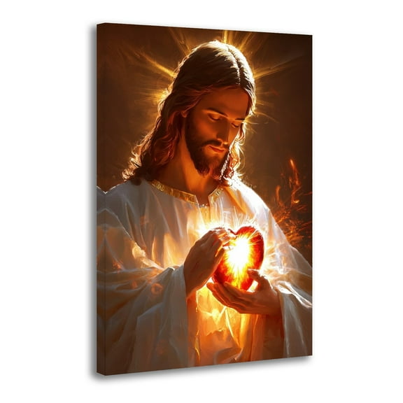 Jesus Holding Heart Canvas Poster Wall Art Picture Prints Hanging Photo Gift Decor Home Posters Artworks 16x24inch(40x60cm)
