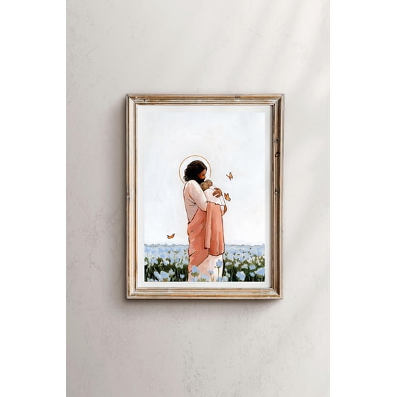 Jesus Holding Twin Babies Art Print: Pregnancy & Infant Loss Remembrance Warm Present Vintage UNFRAMED Poster Size 16x24