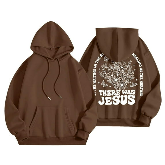 Jesus Hoodie Christian Sweatshirt for Teen Girls Long Sleeve Jesus Hoodie Bible Verse Shirt Oversized Religious Sayings Pullover Hoodies Brown M