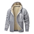 thumbnail image 1 of Jesus Hoodie Men Fleece Lined Zip Up Plus Size Christian Faith Outdoor Heavyweight Jacket With Pockets Men Hoodies Grey XXL, 1 of 4