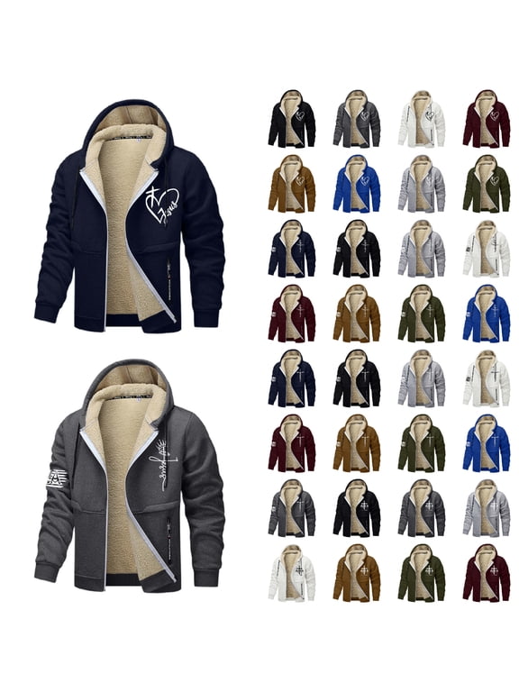 Hoodie Men Lined Zip Up Plus Size Christian Faith Outdoor Heavyweight Jacket With Pockets Men's Fashion Hoodies Sweatshirts Black S