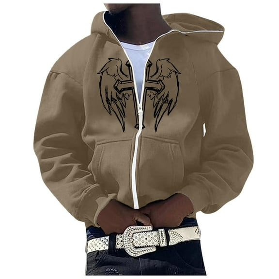 Jesus Hoodie Mens Retro Long Sleeve Letter Print Zip Up Hoodies Fall Winter Relaxed Fit Casual Streetwear Mens Hoodies