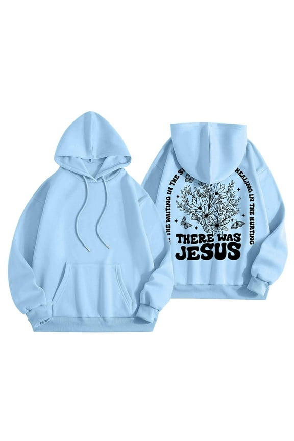 Jesus Hoodie for Women Christian Faith Sweatshirt Long Sleeve Jesus Hoodie Bible Verse Sweater Oversized Religious Sayings Pullover Hoodies Light Blue M