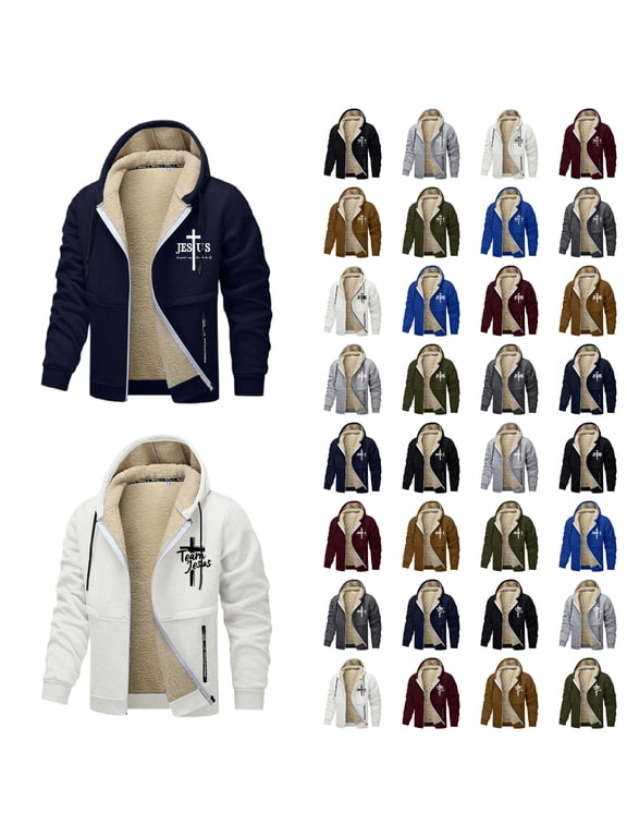 Hoodie for Men Lined Zip Up Plus Size Christian Faith Outdoor Heavyweight Jacket With Pockets Hoodies for Teens Black L