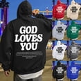 thumbnail image 1 of Jesus Hoodie for Men God Loves You Print Zip Up Christian Faith Sweatshirt Y2K Spring Fall Green S, 1 of 3