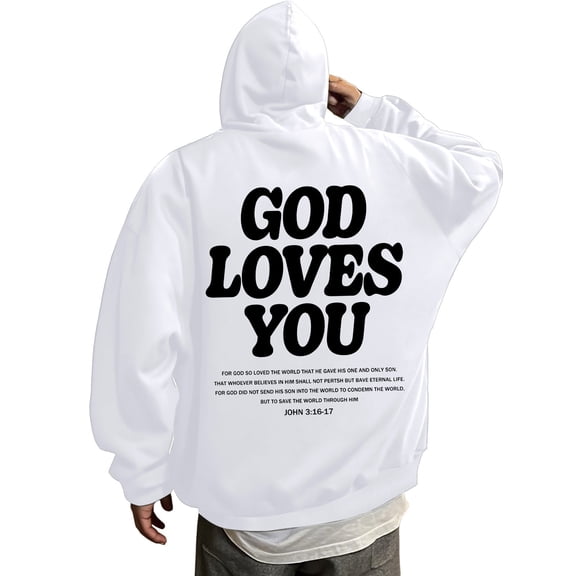 Jesus Hoodie for Men God Loves You Print Zip Up Christian Faith Sweatshirt Y2K Spring Fall White S