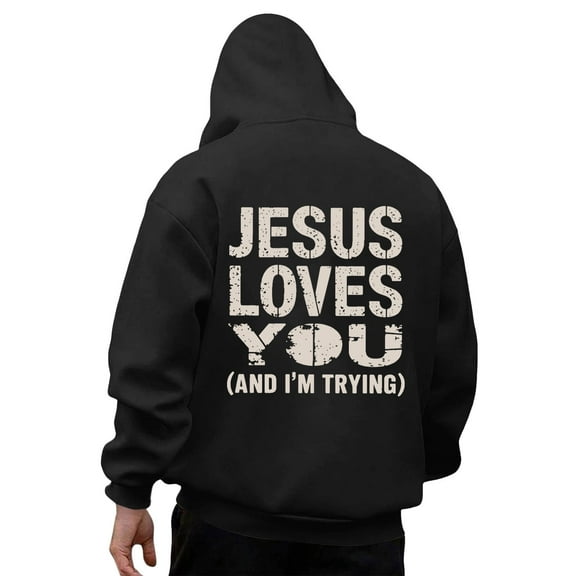 Jesus Hoodie for Men Loose Fit Letter Print Comfy Hooded Sweatshirt Long Sleeve Casual Streetwear Workout Hoodies for Men