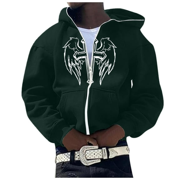 Jesus Hoodie for Men Retro Long Sleeve Letter Print Zip Up Hoodies Fall Winter Relaxed Fit Casual Streetwear Graphic Hoodies for Men