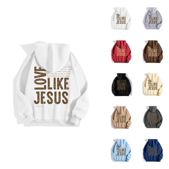 Jesus Hoodie for Women 2025 Christian Love Like Jesus Hooded Sweatshirt Fall Winter Y2K Graphic Pullover Top with Pockets