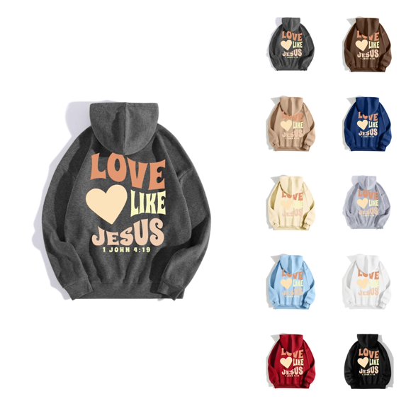 Jesus Hoodie for Women 2026 Trendy Fall Winter Christian Love Like Jesus Hooded Sweatshirt with Pockets Pullover Top