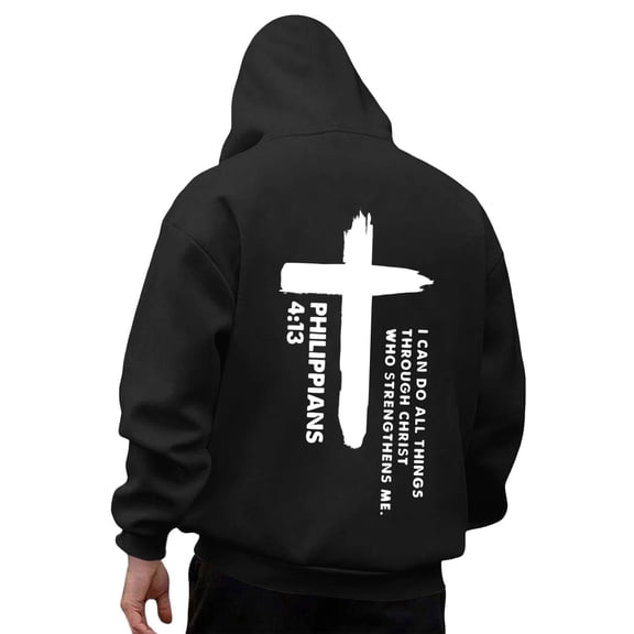 Jesus Hoodies for Men God Bible Verse Cross Religious Faith Christian Pullover Sweatshirts Spring Fall Black M