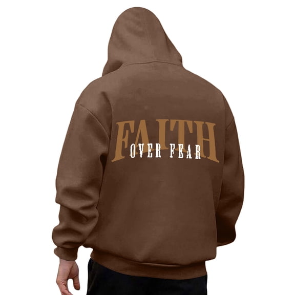 Jesus Hoodies for Men Religious Faith Christian Drop Shoulder Pullover Sweatshirts Loose Brown M
