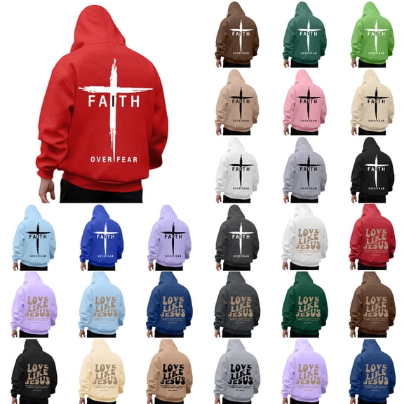 Jesus Hoodies for Men Religious Faith Christian God Bible Verse Cross Pullover Sweatshirts Beige XXL