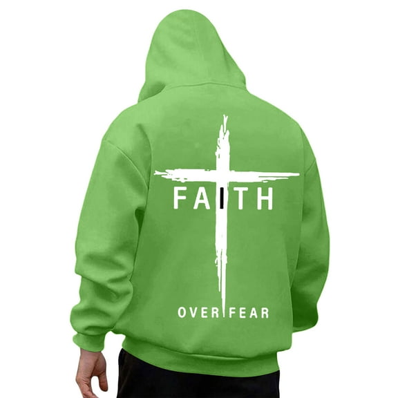 Jesus Hoodies for Men Religious Faith Christian God Bible Verse Cross Pullover Sweatshirts Green L