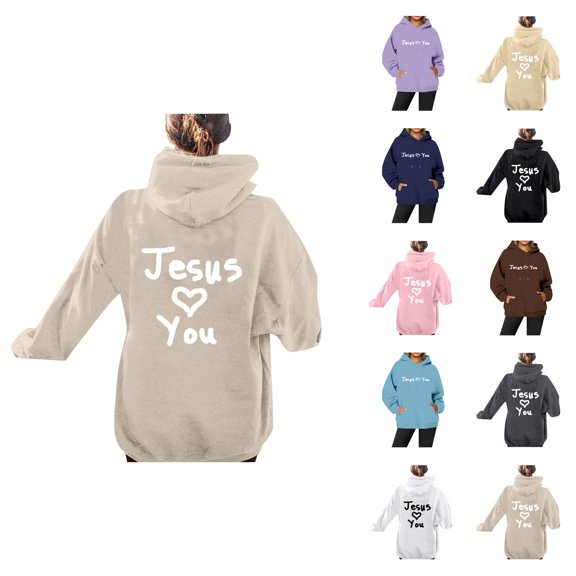 Jesus Hoodies for Women 2025 Long Sleeve Cute Y2K Christian Hoodie with Pockets Hooded Sweatshirt Pullover Tops