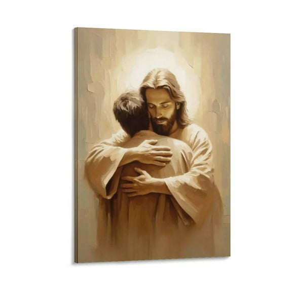 Jesus Hugging Man Wall Art - Jesus Healing Man Painting - Bible Jesus Christ Art Canvas Wall Art Poster Decorative Bedroom Modern Home Print Picture Artworks Posters 24x36inch(60x90cm)