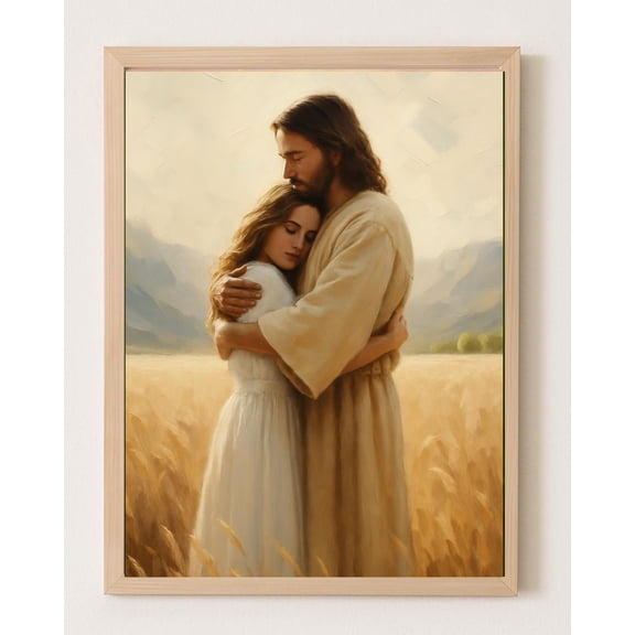 Jesus Hugging Woman Art: Christian Wall Decor Warm Present Vintage UNFRAMED Poster Size 8x12