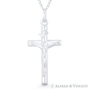 ALFRED & VINCENT Jesus & INRI Catholic Crucifix Christian Cross Pendant w/ Chain Necklace in .925 Sterling Silver
