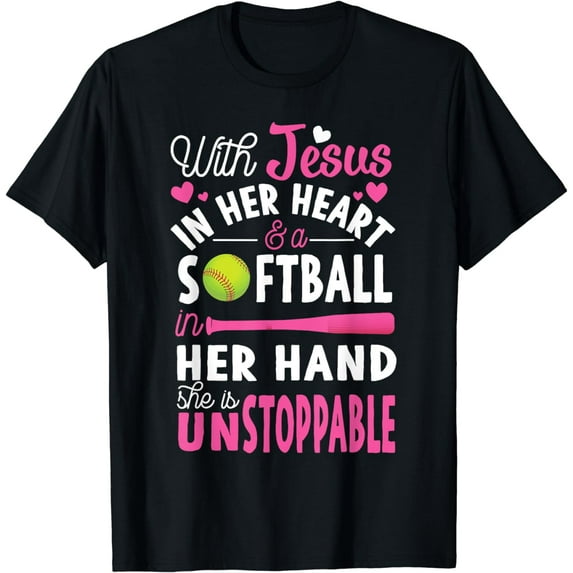 Jesus In Her Heart Softball Hand Funny Pitcher Gift For Her T-Shirt