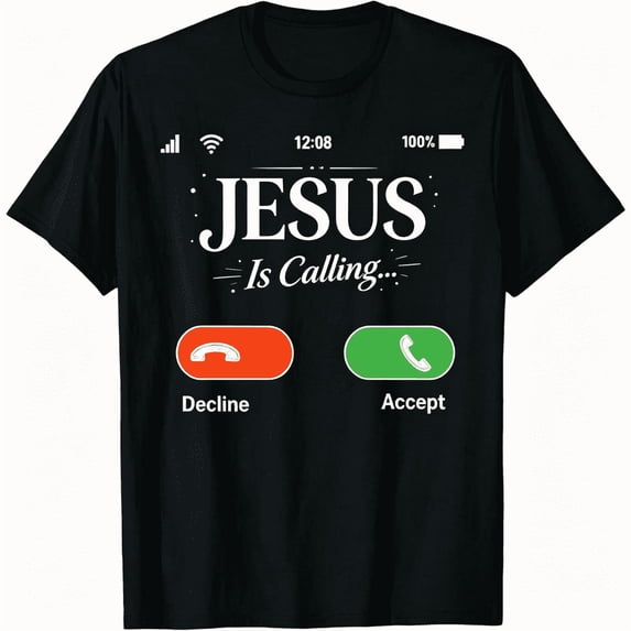 Jesus Is Calling Funny Christian Faith Incoming Call Graphic T-Shirt Unisex Casual Crew Neck Tee