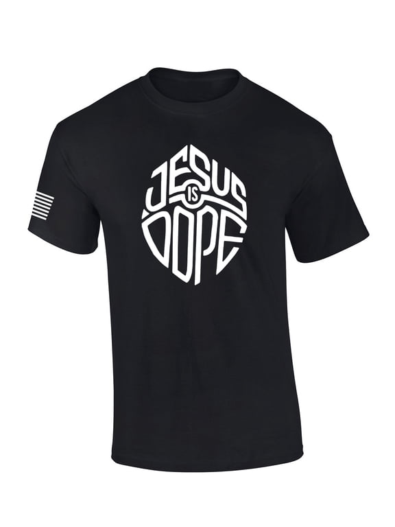 Jesus Is Dope Shield Bible Scripture Mens Christian Tshirt Jesus Cross Short Sleeve T-shirt Graphic Tee-Black-xl