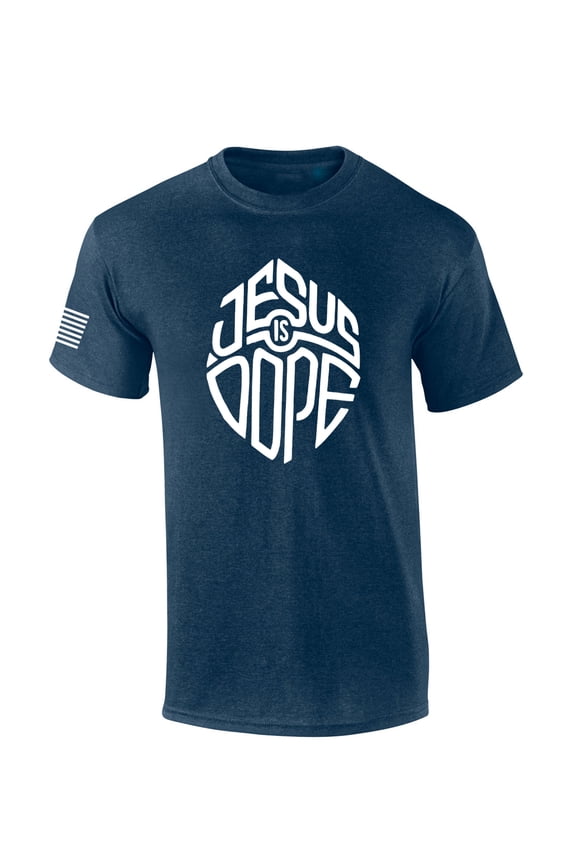 Jesus Is Dope Shield Bible Scripture Mens Christian Tshirt Jesus Cross Short Sleeve T-shirt Graphic Tee-Heather Navy-4xl