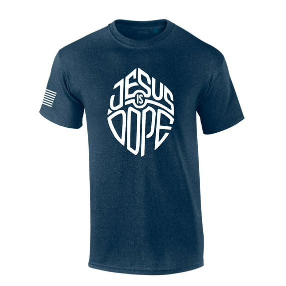 Jesus Is Dope Shield Bible Scripture Mens Christian Tshirt Jesus Cross Short Sleeve T-shirt Graphic Tee-Heather Navy-xxl
