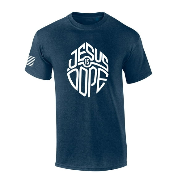 Jesus Is Dope Shield Bible Scripture Mens Christian Tshirt Jesus Cross Short Sleeve T-shirt Graphic Tee-Heather Navy-xxxl