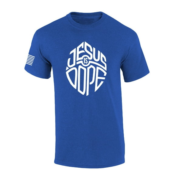 Jesus Is Dope Shield Bible Scripture Mens Christian Tshirt Jesus Cross Short Sleeve T-shirt Graphic Tee-Heather Royal-large