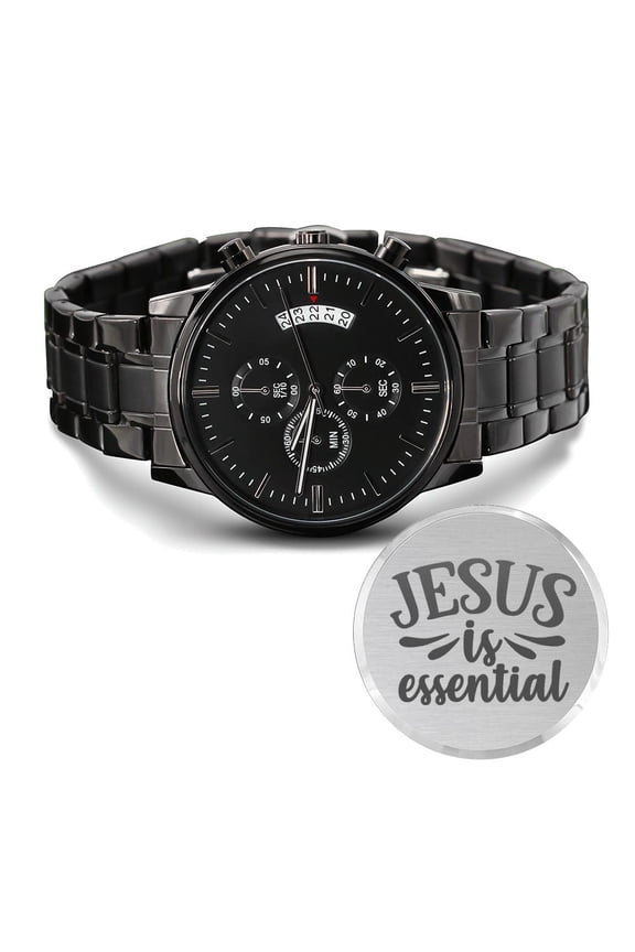 Jesus Is Essential Engraved Bible Verse Men's Watch Multifunction Stainless Steel W Copper Dial