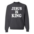 thumbnail image 1 of Jesus Is King Bible Scripture | Mens Christian Crewneck Graphic Sweatshirt, Charcoal, Small, 1 of 3
