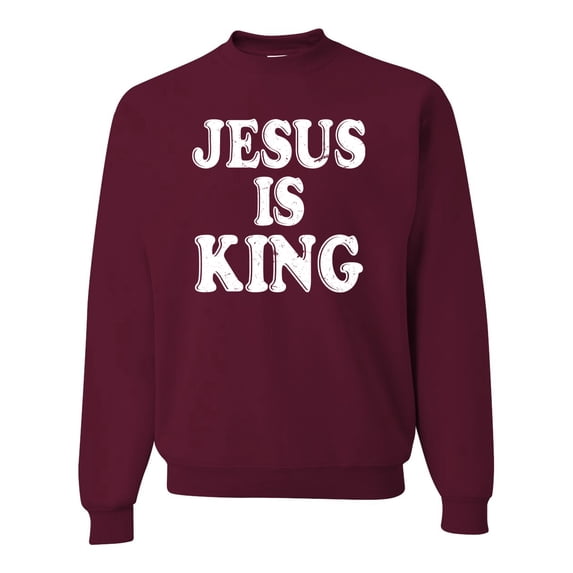 Jesus Is King Bible Scripture | Mens Christian Crewneck Graphic Sweatshirt, Maroon, Small