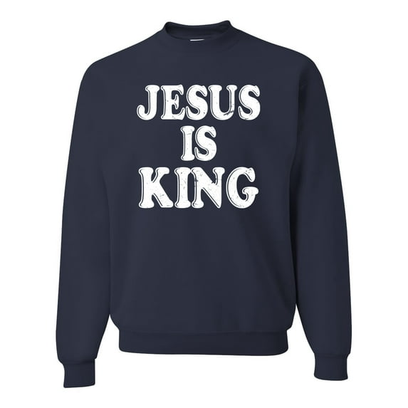Jesus Is King Bible Scripture | Mens Christian Crewneck Graphic Sweatshirt, Navy, Large