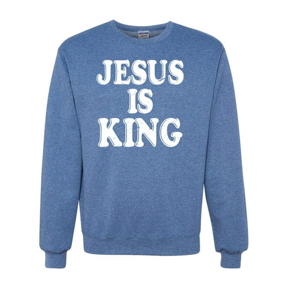 Jesus Is King Bible Scripture | Mens Christian Crewneck Graphic Sweatshirt, Vintage Heather Blue, Medium
