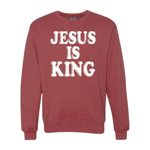 Jesus Is King Bible Scripture | Mens Christian Crewneck Graphic Sweatshirt, Vintage Heather Red, Small
